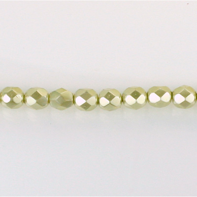 Czech Glass Pearl Faceted Fire Polish Bead - Round 04MM LT OLIVE 70457