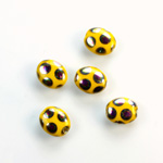 Pressed Glass Peacock Bead - Oval 10x8MM SHINY YELLOW