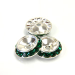 Czech Rhinestone Rondelle Shrag Rivoli Back Setting - Round 15MM outside with 10.5mm (ss47) Recess EMERALD-SILVER