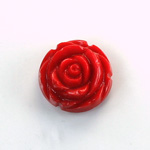 Plastic Carved No-Hole Flower - Round 20MM RED