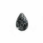 Plastic Engraved Bead - Pear 19x13MM JET on CRYSTAL