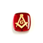 Glass Flat Back Intaglio Masonic - Cushion Antique 16x14MM GOLD ON RUBY Foiled