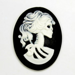 Plastic Cameo - Skeleton, Lolita Oval 40x30MM WHITE ON BLACK