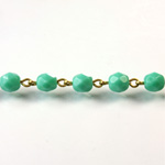 Linked Bead Chain Rosary Style with Glass Fire Polish Bead - Round 6MM TURQUOISE-Brass
