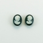 Plastic Cameo - Woman with Bow Oval 10x8MM WHITE ON BLACK