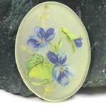Glass Porcelain Decal Painting - Violets Oval 40x30MM MATTE CRYSTAL MIRROR BASE