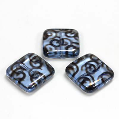 Czech Pressed Glass Bead - Smooth Flat Square 18x18MM PATTERN on LT SAPPHIRE