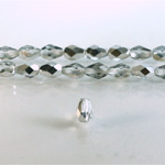 Czech Glass Fire Polish Bead - Pear 07x5MM 1/2 Coated CRYSTAL/SILVER