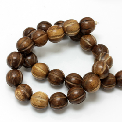 Wood Bead - Grooved Fancy Round 16MM ROBLES