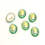 Glass Medium Dome Foiled Cabochon - Coated Oval 10x8MM PERIDOT AB