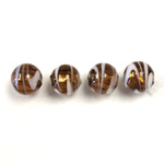 Czech Glass Lampwork Bead - Round 08MM SMOKE TOPAZ WHITE SWIRL SILVER LINE 10474