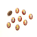 Glass Medium Dome Foiled Cabochon - Coated Oval 06x4MM TOPAZ AB