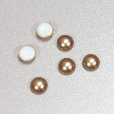 Glass Medium Dome Cabochon Pearl Spray Finish - Round 08MM LT BROWN