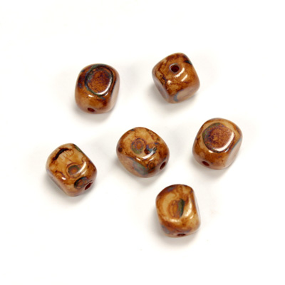 Czech Pressed Glass Bead - Cube 08x8MM TRAVERTINE BROWN