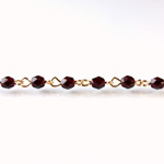 Linked Bead Chain Rosary Style with Glass Fire Polish Bead - Round 4MM GARNET-GOLD