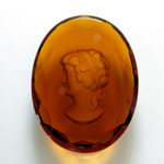 German Glass Flat Back Reverse Carved Intaglio Back Woman's Head - Oval 40x30MM SMOKE TOPAZ