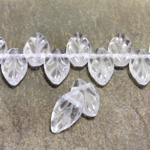Czech Pressed Glass Engraved Pendant - Leaf 11x7MM CRYSTAL