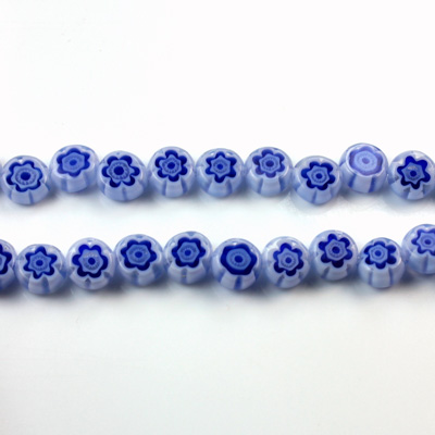 Glass Millefiori Bead - Flat Round 06x3MM WHITE BLUE (44)