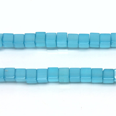 Fiber Optic Synthetic Cat's Eye Bead - Smooth Cube 04x4MM CAT'S EYE AQUA