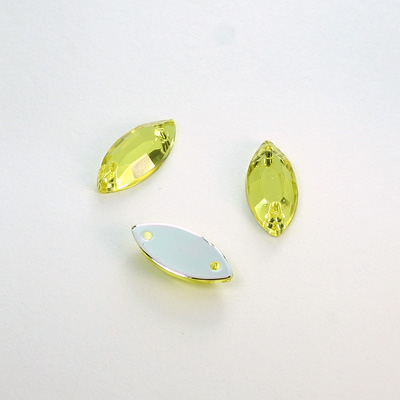 Plastic Flat Back 2-Hole Foiled Sew-On Stone - Navette 15x7MM JONQUIL