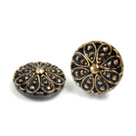 Glass Flat Back Engraved Button Top - Round Marcasite 18MM GOLD on JET