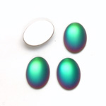 Glass Medium Dome Foiled Cabochon - Coated Oval 14x10MM MATTE HELIO GREEN