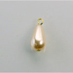 Glass Bead with 1 Brass Loop Pearl Pear Shape 15x8MM CREME