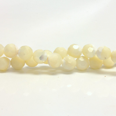 Shell Bead - Faceted Round 07.7MM with 1.2MM HOLE WHITE MOP