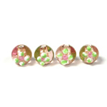 Czech Glass Lampwork Bead - Round 08MM Flower ON ROSALINE with SILVER FOIL