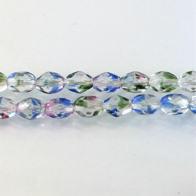 Czech Glass Fire Polish Bead - Oval 07x5MM STRIPED CRYSTAL