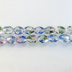 Czech Glass Fire Polish Bead - Oval 07x5MM STRIPED CRYSTAL