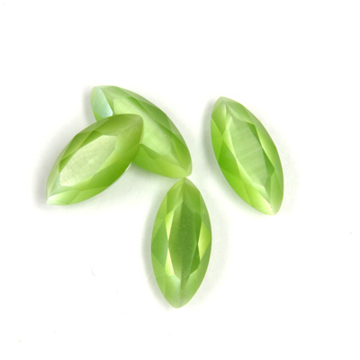 Fiber-Optic Flat Back Stone with Faceted Top and Table - Navette 15x7MM CAT'S EYE LT GREEN