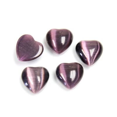 Fiber-Optic Flat Back Cabochon - Heart 10MM CAT'S EYE PURPLE