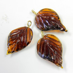 Glass Pendant Leaf with Brass Loop 24x14MM SMOKE TOPAZ