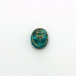 German Glass Flat Back Foiled Scarab with Gold Engraving - 10x8MM BLUE ZIRCON