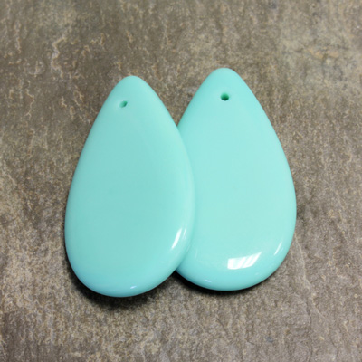 Czech Pressed Glass Pendant - Smooth Pear 30x18MM TURQUOISE
