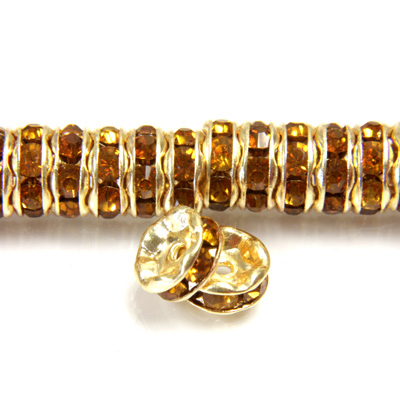 Czech Rhinestone Rondelle - Round Wavy 06MM TOPAZ-GOLD