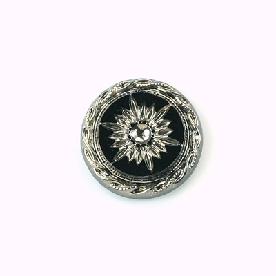 Glass Flat Back Engraved Victorian Intaglio - Round 18MM SILVER on JET