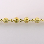 Linked Bead Chain Rosary Style with Brass Filigree Beads - Round 06MM Brass