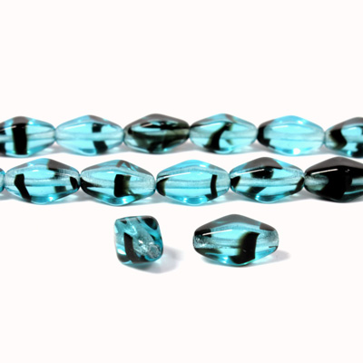 Czech Pressed Glass Bead - Lantern 11x7MM BLUE TORTOISE