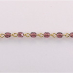 Linked Bead Chain Rosary Style with Glass Fire Polish Bead - Round 4MM AMETHYST-GOLD