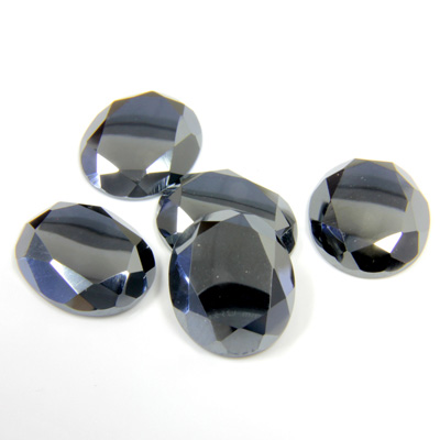 Gemstone Flat Back Stone with Faceted Top and Table - Oval 12x10MM HEMATITE