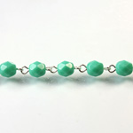Linked Bead Chain Rosary Style with Glass Fire Polish Bead - Round 6MM TURQUOISE-SILVER