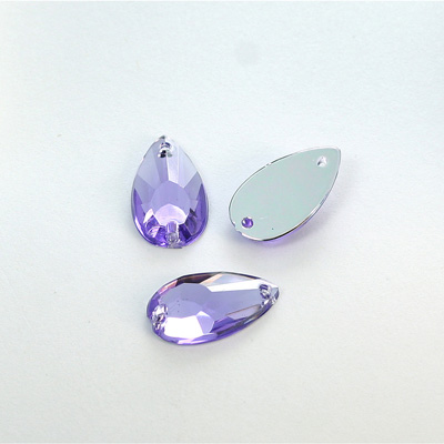 Plastic Flat Back 2-Hole Foiled Sew-On Stone - Pear 16x9MM TANZANITE