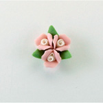 Ceramic Flat Back Flower - Rose Cluster 3x8MM PINK with WHITE