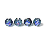 Czech Glass Lampwork Bead - Round 08MM Flower ON MONTANA with  SILVER FOIL