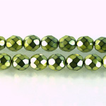 Czech Glass Pearl Faceted Fire Polish Bead - Round 08MM LIME ON BLACK 72183