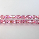Czech Glass Fire Polish Bead - Oval 07x5MM 1/2 Coated PINK AB 45121