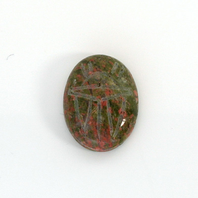 Gemstone Flat Back Carved Scarab 20x15MM EPIDOTE