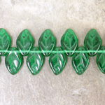 Czech Pressed Glass Engraved Pendant - Leaf 12x7MM EMERALD